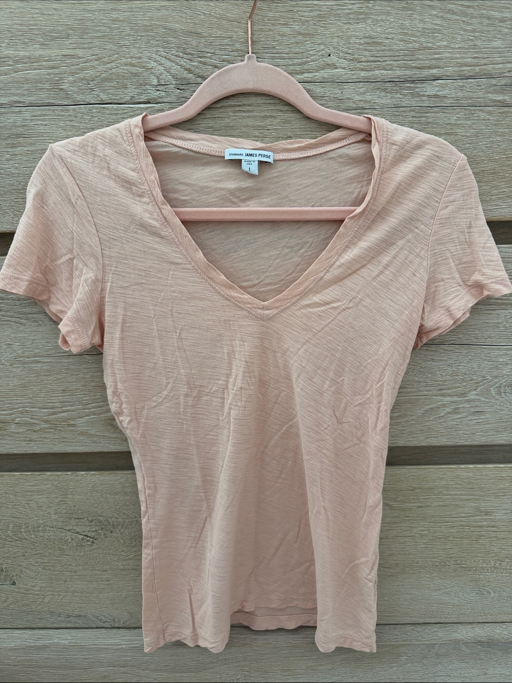 James Perse Blush Pink Peach V-Neck Short Sleeve Tee size 1 or small